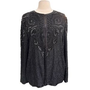 Vintage Adriana Papell Silk Beaded Cardigan Sequins Size L Cocktail Evening